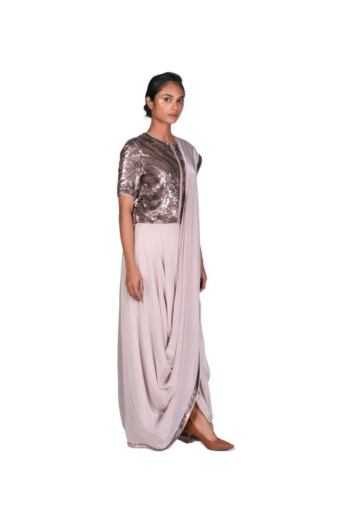 Copper Sequin EMB Jacket with Nude EMB Saree